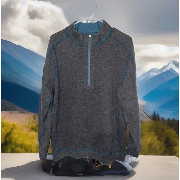 Tommy Bahama Men's Flipsider Reversible Half-Zip Sweatshirt Blue/Grey Pullover M - Picture 5 of 6